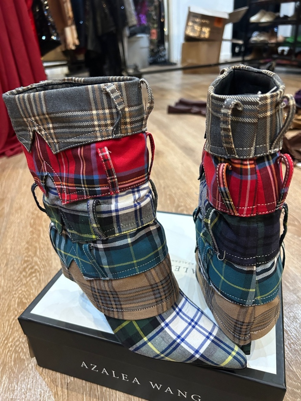 Azalea Wang Multicolor Plaid High-Heel Ankle Boots - Picture 5 of 6